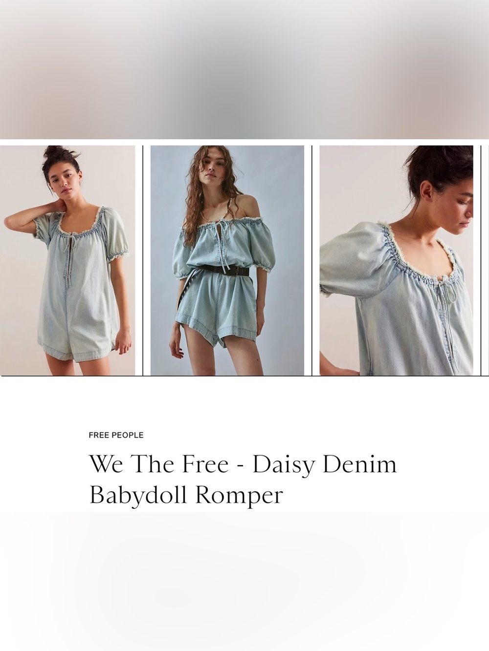 Free People Daisy Denim Off-Shoulder Babydoll Romper - Light Blue